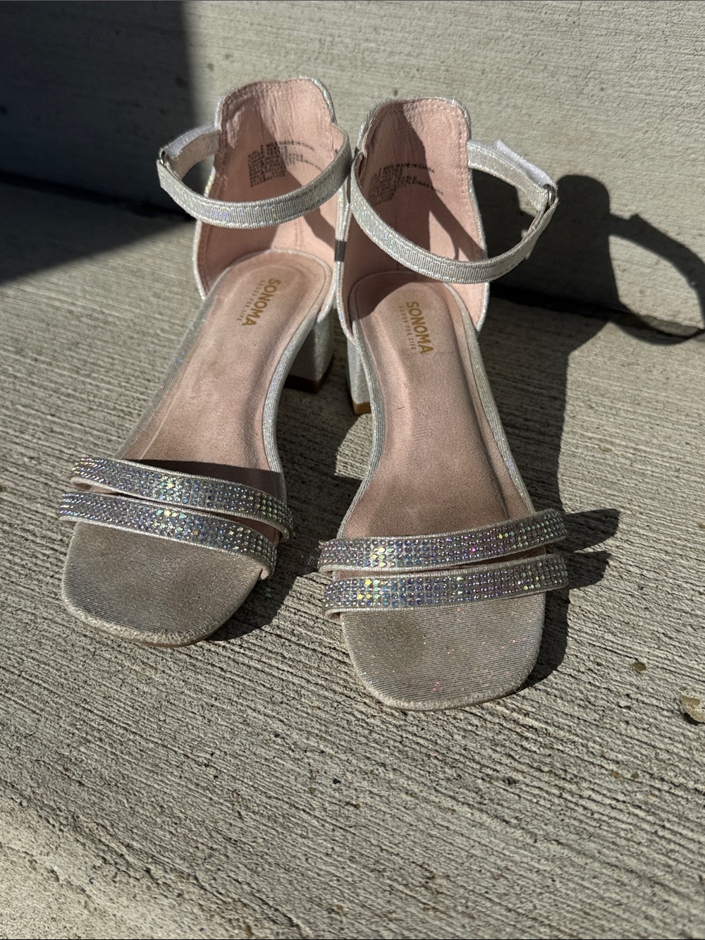 Sonoma Iridescent Silver Rhinestone Block Heel Sandals